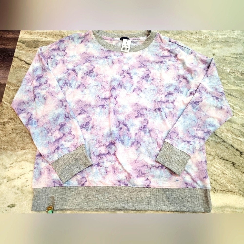 NWT Splendid Washed Floral Sweatshirt Violet Pink Blue Size Large